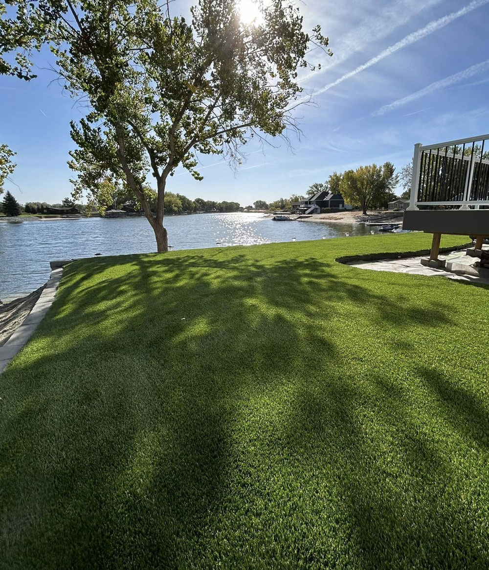artificial turf overlooking lake